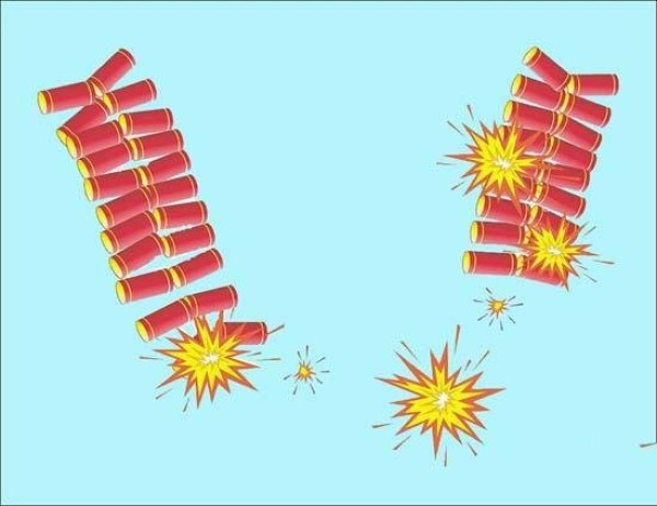 Complete collection of simple drawings of two strings of colorful firecrackers