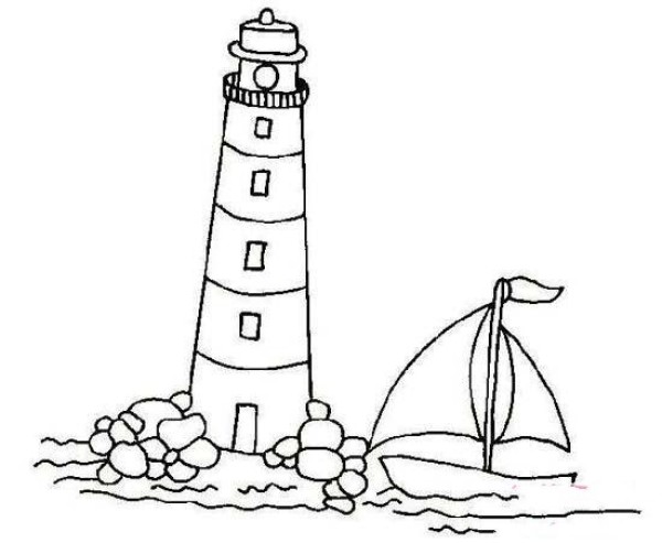 Childrens simple drawing pictures of sailing lighthouse