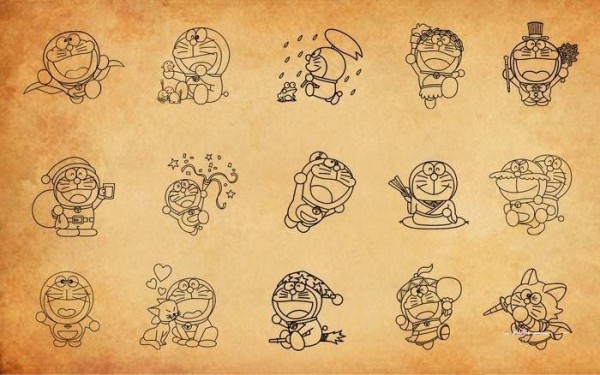 A complete collection of simple drawing pictures of various doraemon cats