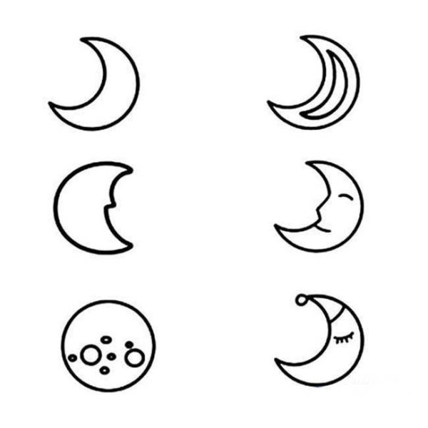 A complete collection of simple drawing pictures of various moons