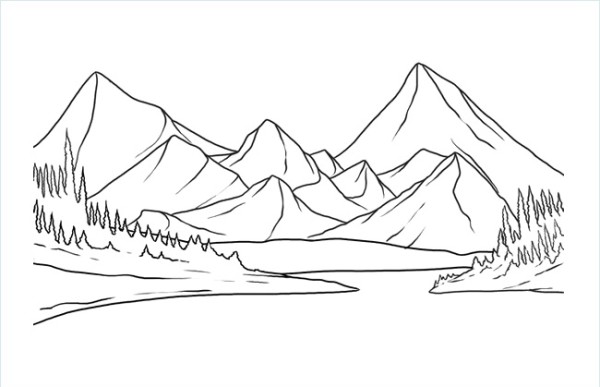 Simple drawing pictures between mountains