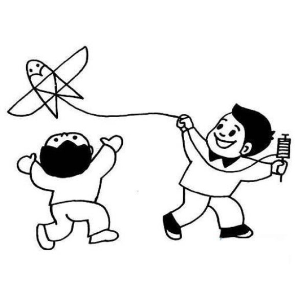 Simple drawing of Qingming Festival customs: flying a kite