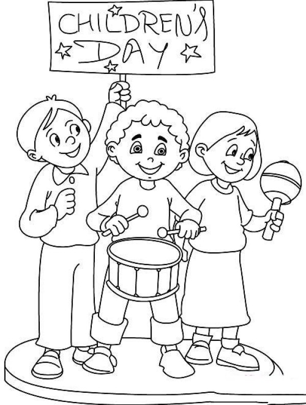 Simple drawing pictures of happy Childrens Day scenes: Childrens Day singing