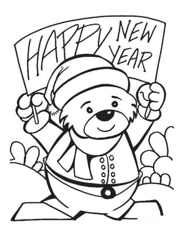 Childrens simple drawing pictures of New Years Day: Little Bear Celebrating New Years Day