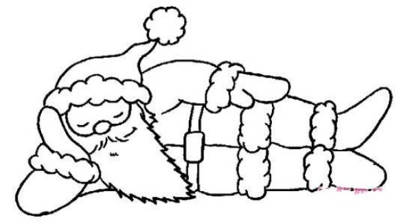 A complete collection of childrens simple drawings of Santa Claus: Santa Claus lying down and sleeping