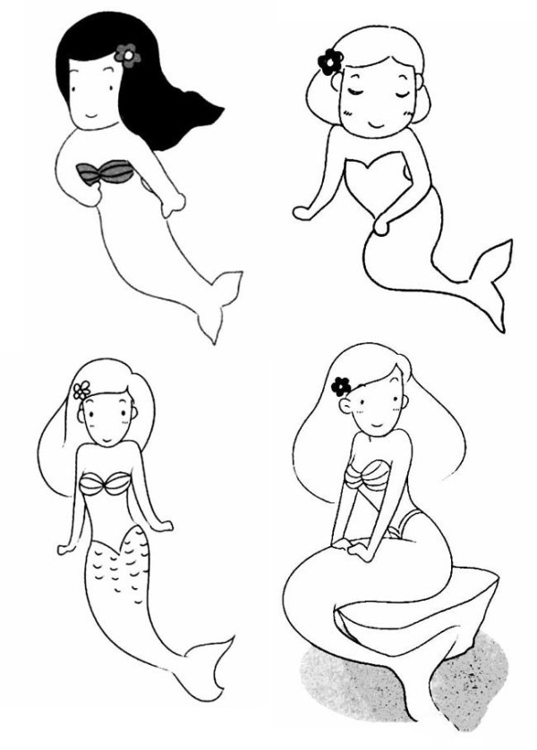 Sexy little mermaid simple drawing