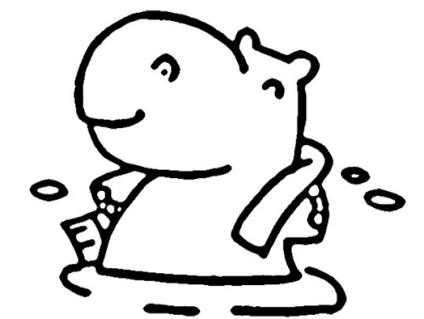 Simple drawing of little hippopotamus taking a bath