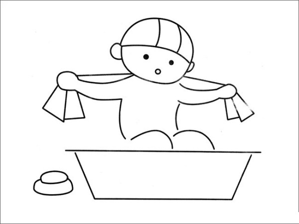 Simple drawing of children taking a bath