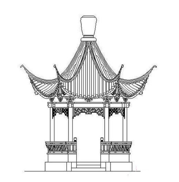 Simple drawing pictures of ancient style pavilion for primary school students