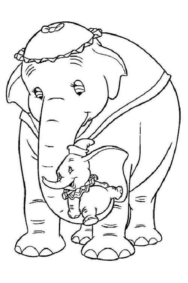 Childrens simple drawing: elephant and baby elephant