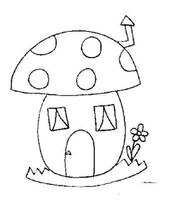 Childrens simple drawing of mushroom house