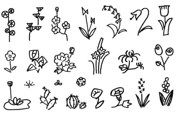 Complete collection of simple strokes of flowers