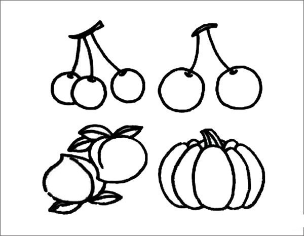 Complete collection of simple strokes of vegetables and fruits