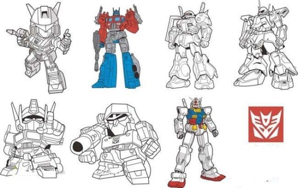 A collection of pictures of childrens simple drawings of various Transformers