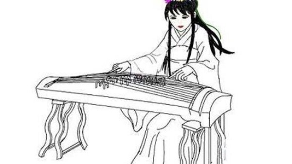 Simple drawing picture of ancient woman playing guzheng