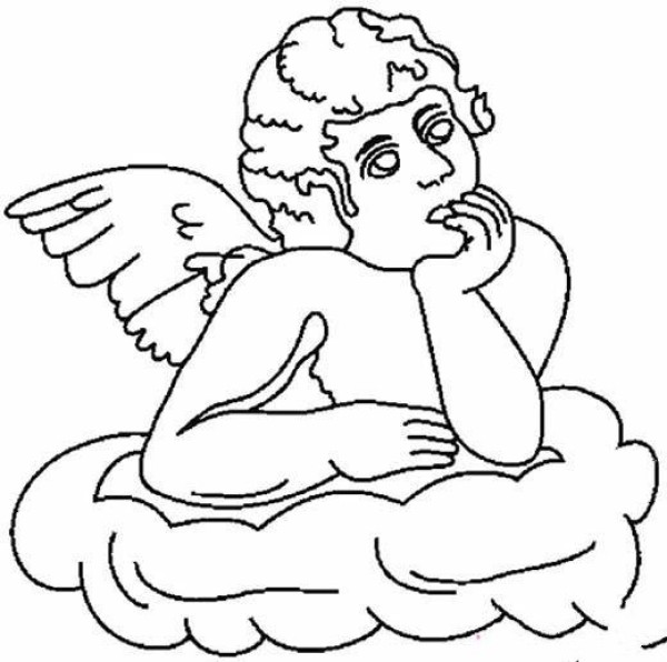 Elementary school students' simple drawings of angel pictures: pensive angel