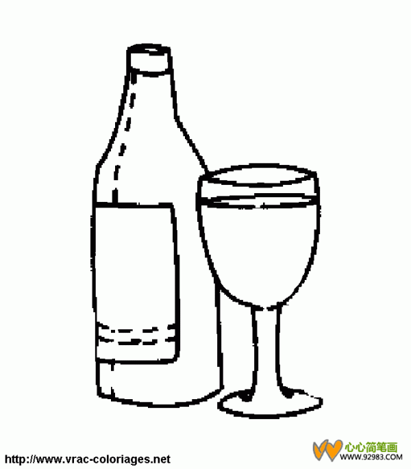 Simple drawing of wine bottle and wine glass