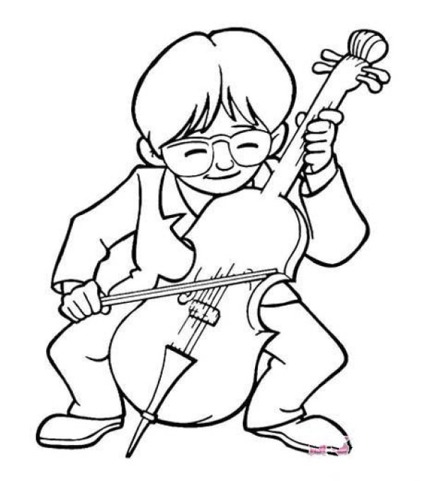 Simple drawing picture of boy wearing glasses playing violin