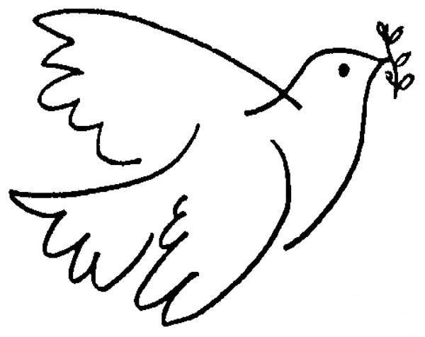 Simple drawing of dove of peace holding an olive branch