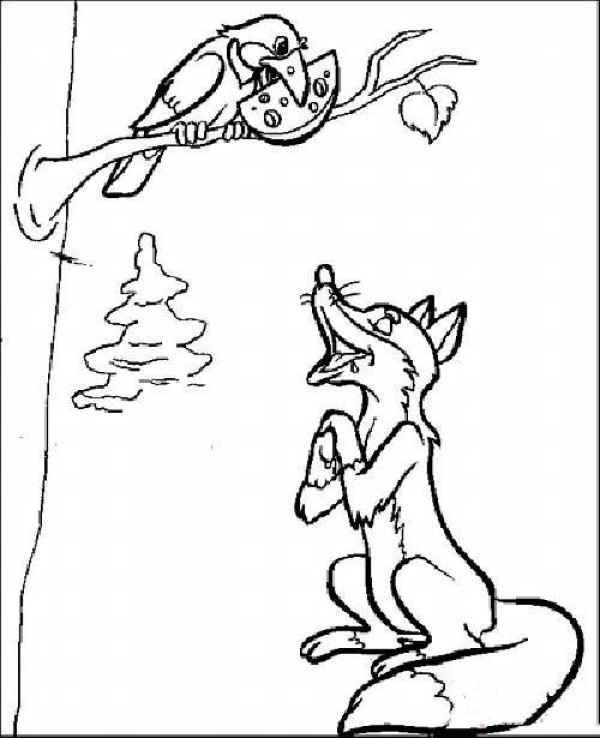 Childrens simple drawing pictures of fox and crow