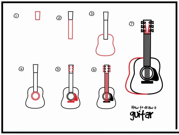 How to draw a guitar in simple strokes