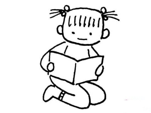 Simple character drawing: girl reading a book