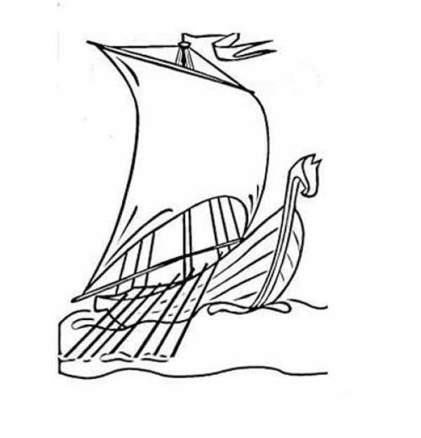 Simple drawing of a sailboat riding the wind and waves