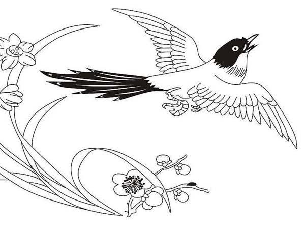 Childrens simple drawing picture of magpie during Chinese Valentines Day