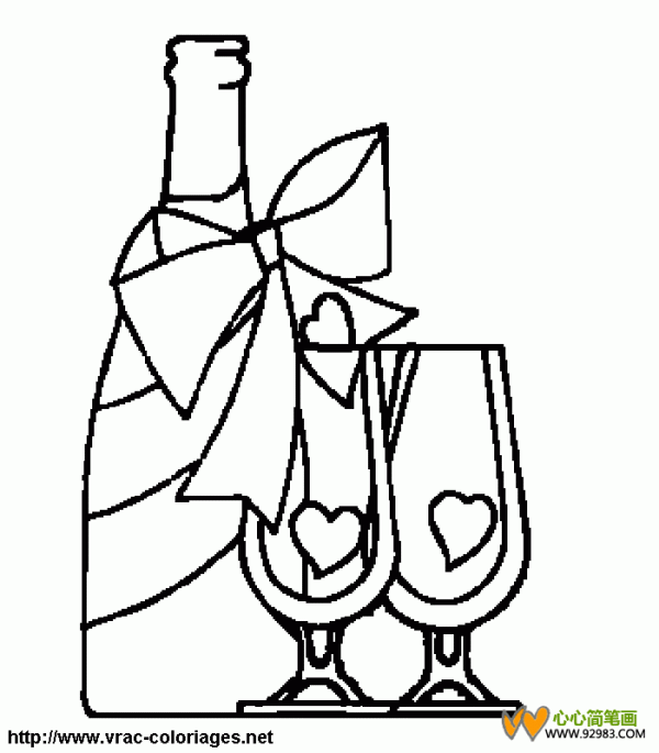 Simple drawing of wine bottle and wine glass