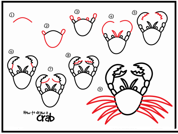 How to draw a crab with simple strokes