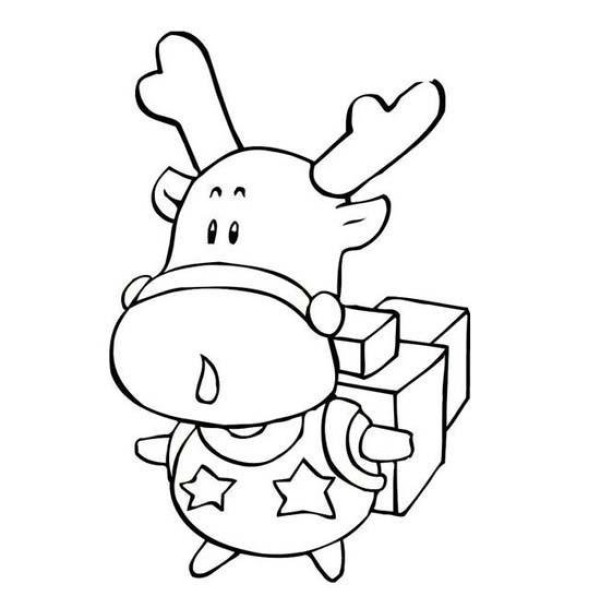 Childrens Christmas simple drawing pictures: Cute cartoon Christmas elk