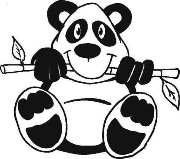 Simple drawing of giant panda eating bamboo