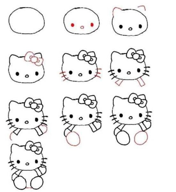 How to draw hello kitty in simple strokes: How to draw kitty cat