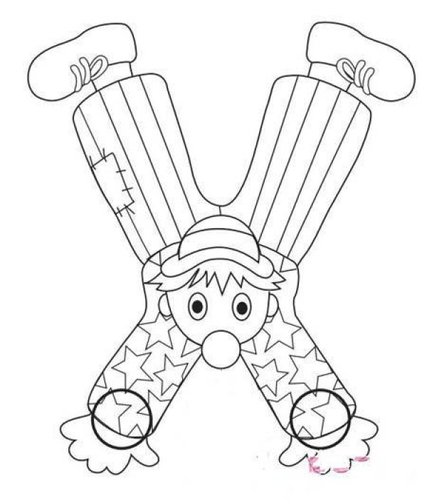 A simple picture of a clown standing upside down for an elementary school student