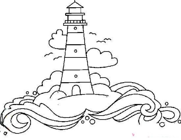 Simple picture of lighthouse in the sea