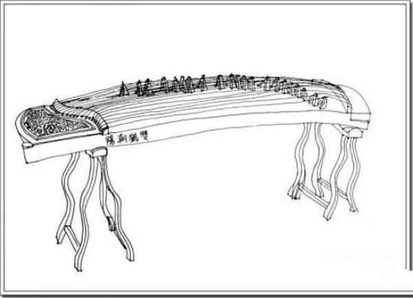 Simple drawing pictures of guzheng and guzheng stand