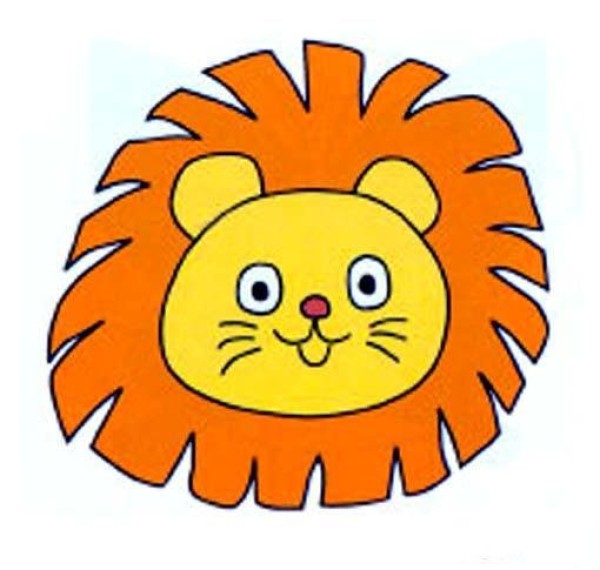 Childrens simple drawing picture of a lions front face with color