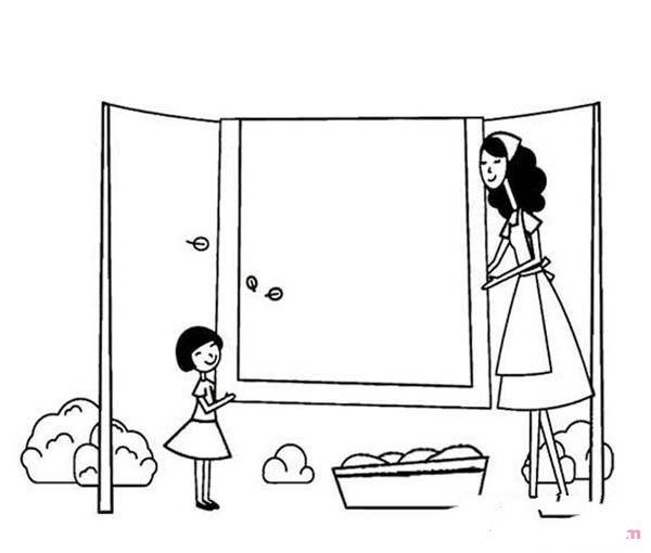 3.8 Women’s Day simple drawing picture: I help my mother dry the quilt