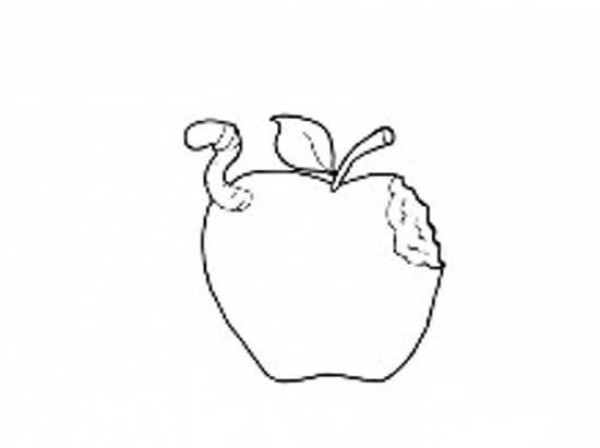 Childrens simple drawing of apple: wormy apple