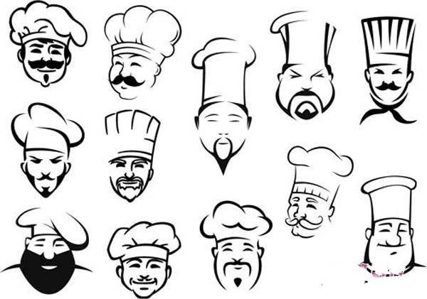 Complete picture collection of simple strokes of chef hats