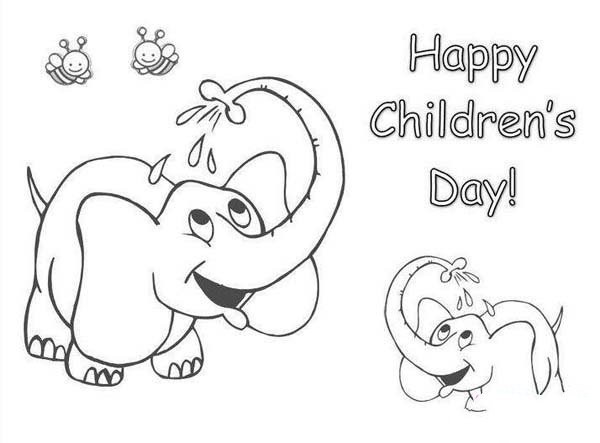 Collection of cute cartoon childrens simple drawings of Childrens Day: Elephant celebrates Childrens Day