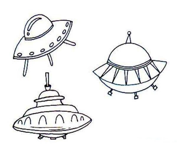 A collection of pictures of childrens simple drawings of various flying saucers