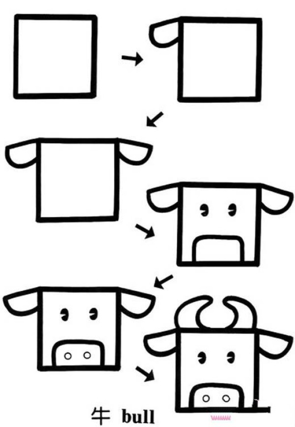 Hand drawn cow head simple drawing method