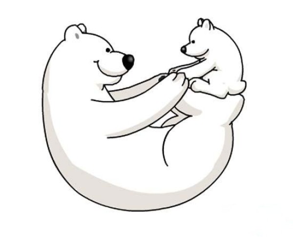 Polar bear mother and polar bear baby simple drawing picture