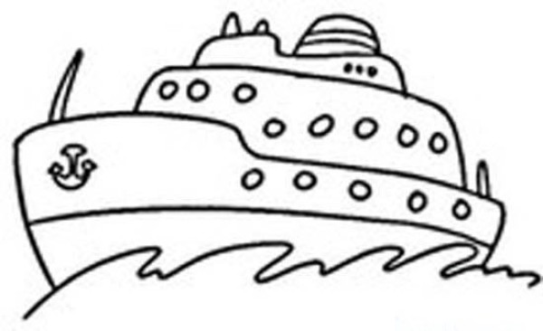 Simple drawing of a large ship riding the wind and waves