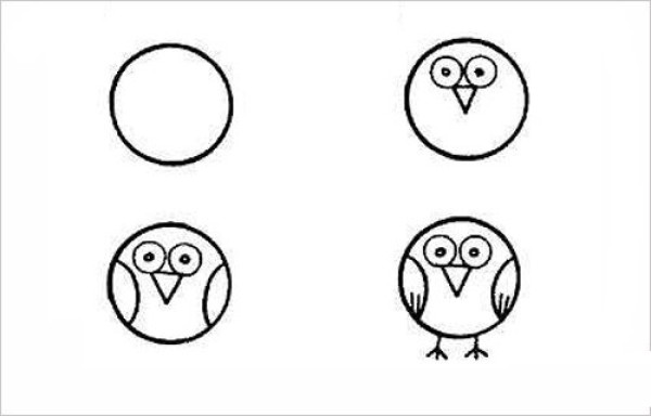 How to draw a cartoon bird with simple strokes