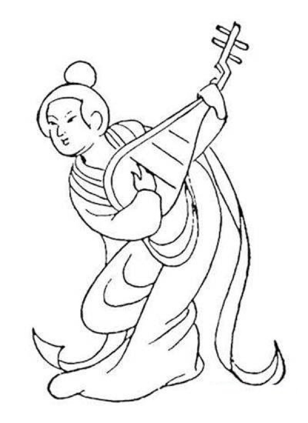 Simple drawing pictures of ancient women playing the pipa