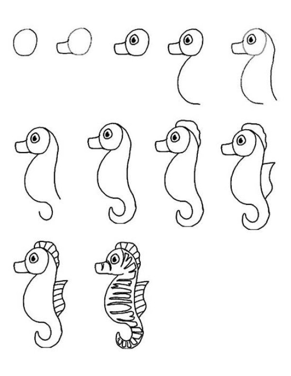 How to draw a seahorse in simple strokes: How to draw a seahorse