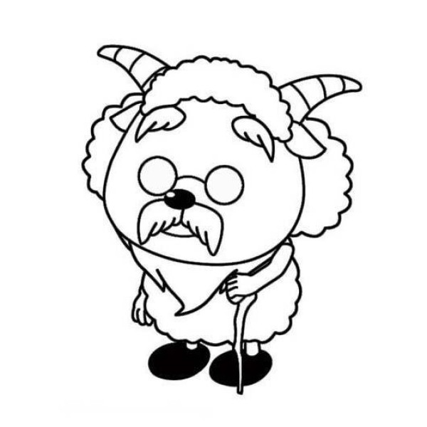 Simple drawing picture of slow sheep on crutches