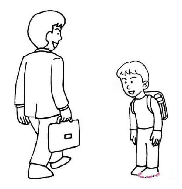 Childrens simple drawings: teachers and students